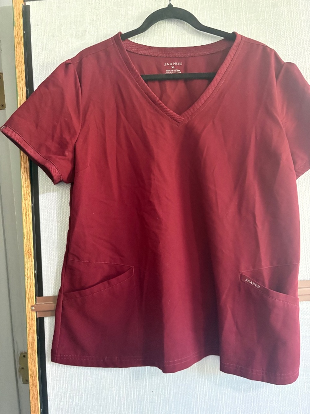 JAANUU Burgundy Scrub Set V-Neck Top Jogger Pants XL Petite